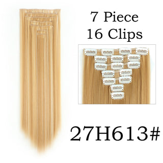 24Inchs 16 Clips in Hair Extensions Long Straight Hairstyle Synthetic Blonde Black Hairpieces Heat Resistant False Hair