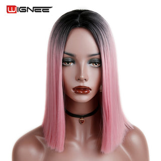 Wignee Straight Short Hair Synthetic Wigs For Women Heat Resistant Ombre Daily Soft Hair Glueless Daily Fiber Wigs Red Hair