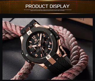 MEGIR Brand Men Watch Quartz Watch Gold Rubber Band 3ATM Water Resistant Chronograph Mens Quartz Wrist Watch