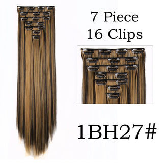 24Inchs 16 Clips in Hair Extensions Long Straight Hairstyle Synthetic Blonde Black Hairpieces Heat Resistant False Hair