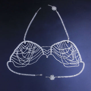 Stonefans Sexy Body Chain Rhinestone Bra and Panties Sets for Women Bling Crsytal Mesh Body Chain Bikini Bra Lingerie Jewelry