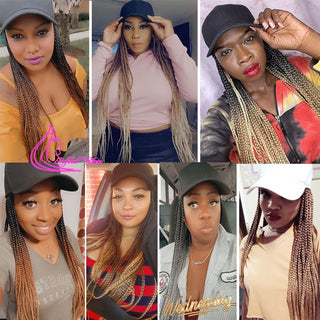 Box Braids Baseball Cap Wig 24inch Long Synthetic Braid Wigs Hat with Braiding Hair Extensions For Black Women Adjustable Size