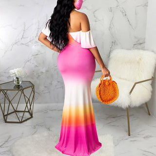 Sunflower Print Off Shoulder Maxi Dress Women Strapless Slash Neck Casual Long Dresses