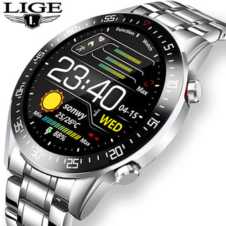 LIGE New Steel Band Digital Watch Men Sport Watches Electronic LED Male Wrist Watch For Men Clock Waterproof Bluetooth Hour+box