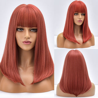 Blonde Ombre Long Straight Gold Synthetic Wig With Bangs For Black White Women Heat Resistant Fiber Daily Hair Cosplay Wigs