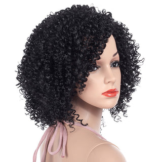 MSIWIGS 1b Black Afro Curly Wigs for Women Side Part Synthetic Short Hair Wig Heat Resistant America Hair