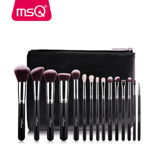 Conjunt de pinzells de maquillatge MSQ Professional 15pcs Pols de base d'ombra d'ulls Kit de pinzells de maquillatge cosmètics pèl sintètic Funda de cuir PU