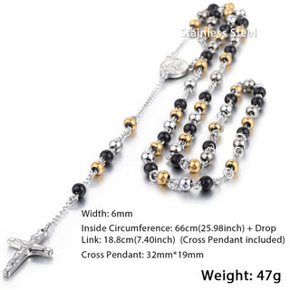 Davieslee Womens Men&#39;s Necklace Stainless Steel Chain Bead Rosary Long Necklace Jesus Christ Cross Prayer Jewelry DLKN434