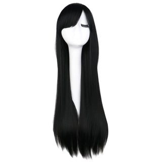 QQXCAIW Long Straight Cosplay Wig Black Purple Pink Blue Sliver Gray Blonde White Orange Brown Synthetic Hair Wigs