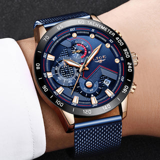 LIGE Men Watches Top Brand Luxury Stainless Steel Blue Waterproof Quartz Watch Men Fashion Chronograph Male Sport Military Watch