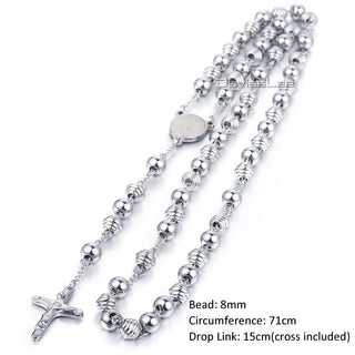 Davieslee Womens Men&#39;s Necklace Stainless Steel Chain Bead Rosary Long Necklace Jesus Christ Cross Prayer Jewelry DLKN434