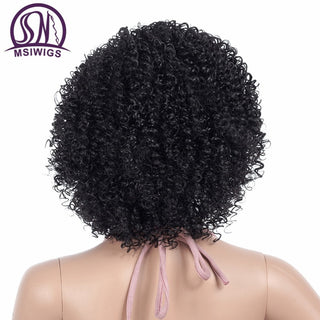 MSIWIGS 1b Black Afro Curly Wigs for Women Side Part Synthetic Short Hair Wig Heat Resistant America Hair