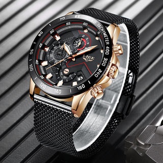 LIGE Men Watches Top Brand Luxury Stainless Steel Blue Waterproof Quartz Watch Men Fashion Chronograph Male Sport Military Watch