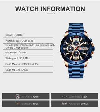 CURREN Men Watch Top Brand Stainless Steel Mens Watches Chronograph Quartz Watch Men Sports Clock Relogio Masculino Reloj Hombr