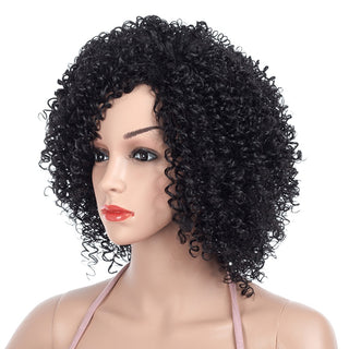 MSIWIGS 1b Black Afro Curly Wigs for Women Side Part Synthetic Short Hair Wig Heat Resistant America Hair