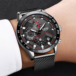 LIGE Men Watches Top Brand Luxury Stainless Steel Blue Waterproof Quartz Watch Men Fashion Chronograph Male Sport Military Watch