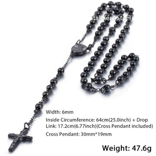 Davieslee Womens Men&#39;s Necklace Stainless Steel Chain Bead Rosary Long Necklace Jesus Christ Cross Prayer Jewelry DLKN434