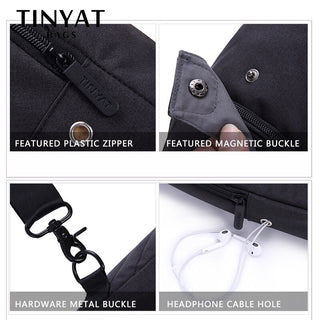 TINYAT Sling bag For 7.9 pad Black Casual Functional Men Chest Bag Pack dual earphone jack Men Shoulder Messenger Bags Pack Bag