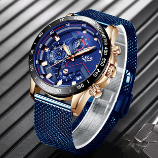 LIGE Men Watches Top Brand Luxury Stainless Steel Blue Waterproof Quartz Watch Men Fashion Chronograph Male Sport Military Watch