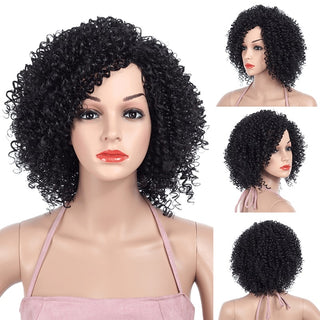 MSIWIGS 1b Black Afro Curly Wigs for Women Side Part Synthetic Short Hair Wig Heat Resistant America Hair