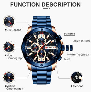 CURREN Men Watch Top Brand Stainless Steel Mens Watches Chronograph Quartz Watch Men Sports Clock Relogio Masculino Reloj Hombr