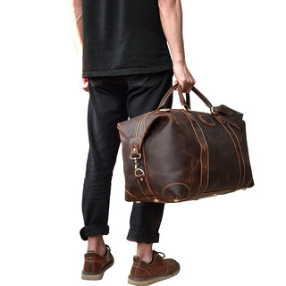 100% Genuine Crazy Horse Leather Men Travel Bags With Rivet Big HandBag For Male Cowhide Duffel Bag Mans Travelling Bag luxury