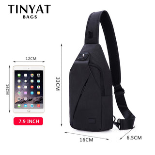 TINYAT Sling bag For 7.9 pad Black Casual Functional Men Chest Bag Pack dual earphone jack Men Shoulder Messenger Bags Pack Bag