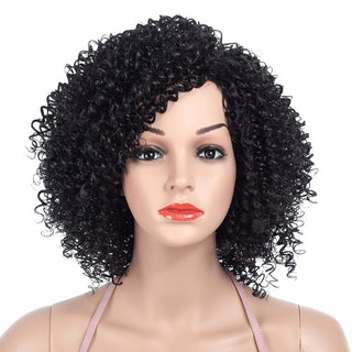 MSIWIGS 1b Black Afro Curly Wigs for Women Side Part Synthetic Short Hair Wig Heat Resistant America Hair