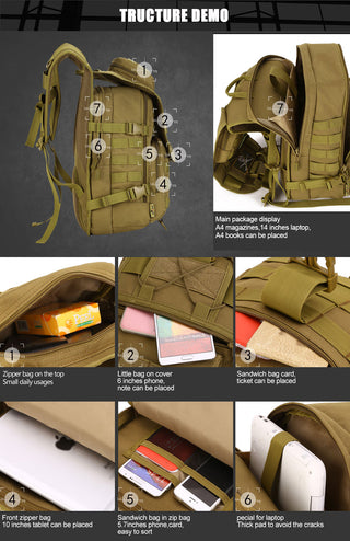 40L Large Capacity Man Army Tactics Backpacks Military Assault Bags 900D Waterproof Molle Travel Bag Mochila Tactica