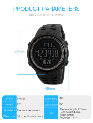SKMEI Fashion Outdoor Sport Watch Men Multifunction Watches Alarm Clock Chrono 5Bar Waterproof Digital Watch reloj hombre 1251 ALODIA STORE