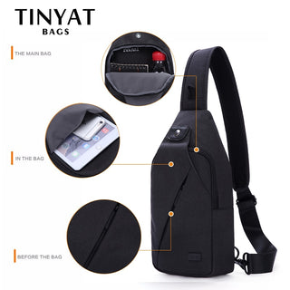 TINYAT Sling bag For 7.9 pad Black Casual Functional Men Chest Bag Pack dual earphone jack Men Shoulder Messenger Bags Pack Bag