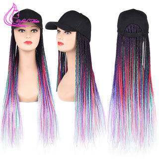 Box Braids Baseball Cap Wig 24inch Long Synthetic Braid Wigs Hat with Braiding Hair Extensions For Black Women Adjustable Size