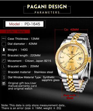 PAGANI DESIGN Luxury Men Watch Stainless Steel Waterproof Mechanical Watch Fashion Sports Watch Men Automatic Watch relogio ALODIA STORE