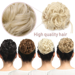 HAIRRO Synthetic Chignon Drawstring Scrunchies Elastic Band Hair Bun Straight Updo Hairpiece Synthetic Hair Natural Fake Hair