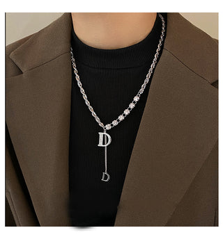 Design Sense Micro Setting Zircon D Letter Pendant Long Necklace Winter Sweater Chain Fashion Jewelry For Woman Girls Party Gift