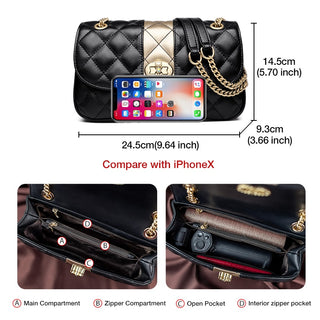 FOXER Women Crossbody Shoulder Bag Diamond Lattice Handbag Lady Purse Split Leather Chain Strap Messenger Bag Valentine Day Gift