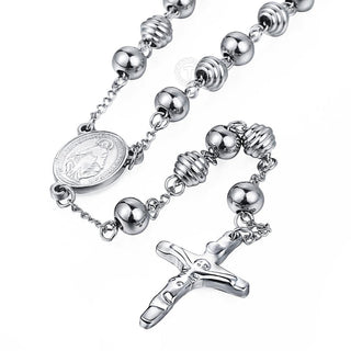 Davieslee Womens Men&#39;s Necklace Stainless Steel Chain Bead Rosary Long Necklace Jesus Christ Cross Prayer Jewelry DLKN434