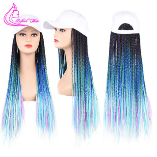 Box Braids Baseball Cap Wig 24inch Long Synthetic Braid Wigs Hat with Braiding Hair Extensions For Black Women Adjustable Size