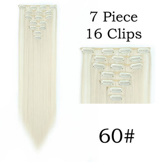 24Inchs 16 Clips in Hair Extensions Long Straight Hairstyle Synthetic Blonde Black Hairpieces Heat Resistant False Hair