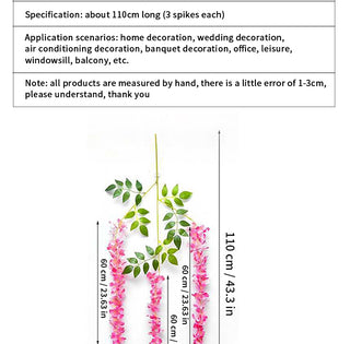 12 peces de glicines de flors artificials de rattan arc de corona de casament, jardí de casa, decoració d'oficina, penjoll, decoració de paret de plantes