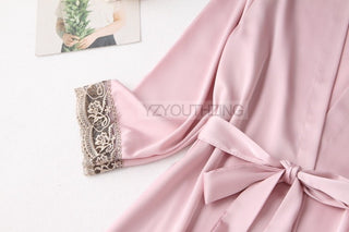 5PCS Robe Suit Satin Women Nightwear Lace Kimono Gown Bridal Wedding Bathrobe Set Sexy Pajamas V-Neck Sleepwear Lounge Lingerie