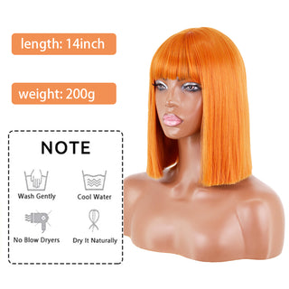 Short straight orange wig with bangs synthetic fiber wig African American white female cosplay/party/daily wig