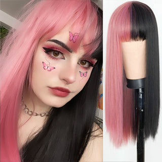 Lolita synthetic Wig Pink Wig Blonde wig Long Streight hair With Bangs Natural wigs For women hair Cosplay Wig