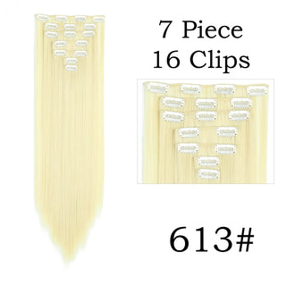 24Inchs 16 Clips in Hair Extensions Long Straight Hairstyle Synthetic Blonde Black Hairpieces Heat Resistant False Hair