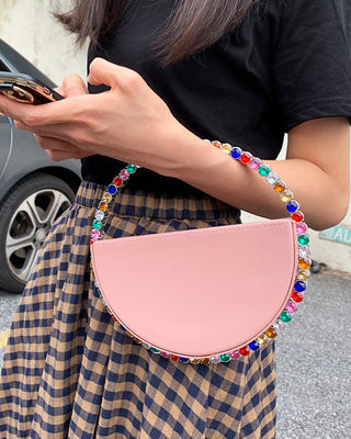 Luxury Colored Diamond Half Moon Women Purses and Handbags Evening Bag Serpentine Designer Party Clutch Bag Chic Wedding Bag