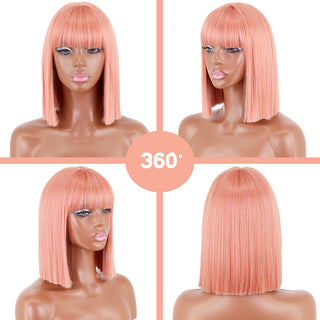 Short straight orange wig with bangs synthetic fiber wig African American white female cosplay/party/daily wig