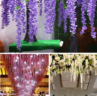 12 peces de glicines de flors artificials de rattan arc de corona de casament, jardí de casa, decoració d'oficina, penjoll, decoració de paret de plantes