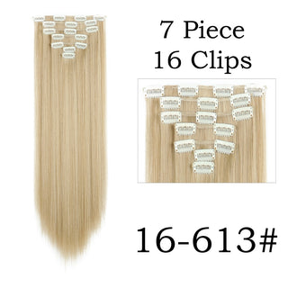 24Inchs 16 Clips in Hair Extensions Long Straight Hairstyle Synthetic Blonde Black Hairpieces Heat Resistant False Hair