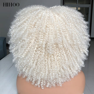 Short Afro Kinky Curly Wig With Bangs For Black Women Cosplay Lolita Natural Hair Ombre Mixed Brown Synthetic African Wigs