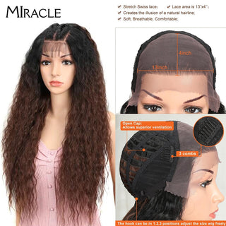 Perruca sintètica amb encaix frontal 13*4 Perruques afro arrissades Perruca cosplay Perruca amb encaix color ros per a dones Perruques naturals de 30 polzades Miracle Hair